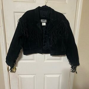 Black Fringe Suede Jacket